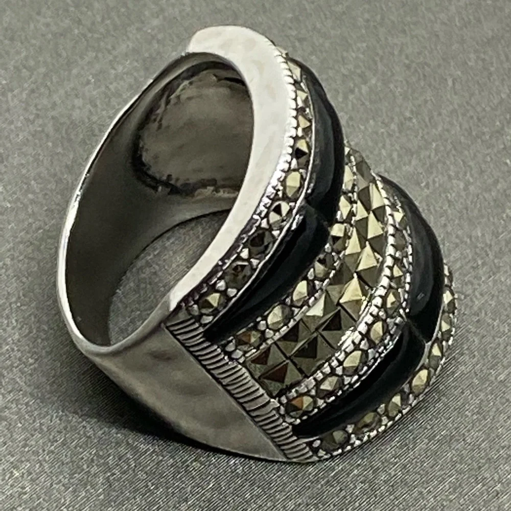 Grace & Heart G&H GARBO RING .925 STERLING SILVER PYRITE Onyx SIZE 6 BRAND NEW